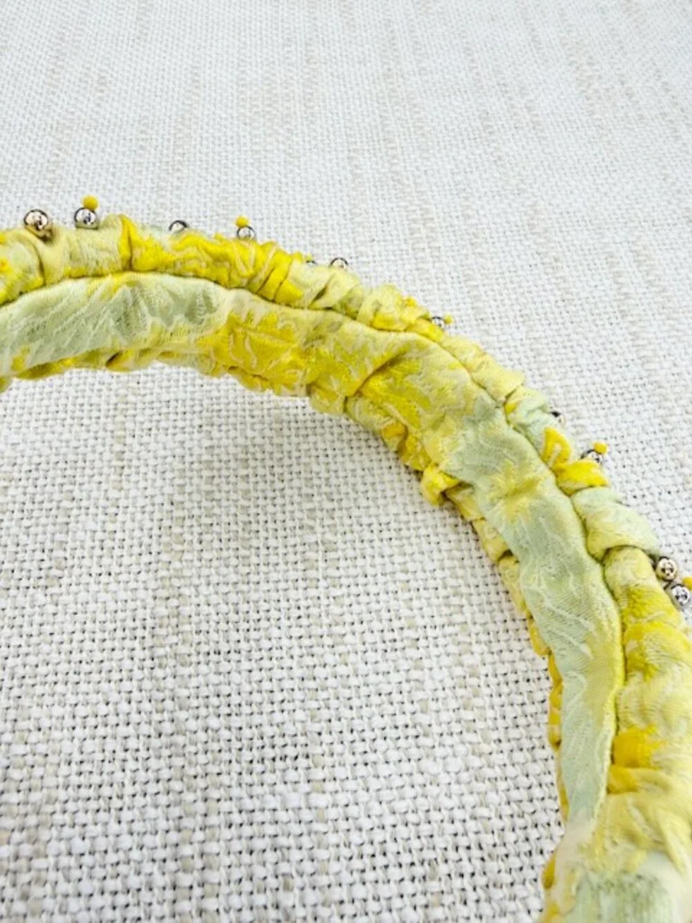 Lele Sadoughi Yellow Jacquard Beaded Kelly Ruched Headband OS